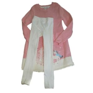 Catherine Malandrino Mini Girls Pink Winter Unicorn Sweater Dress w/ leggings